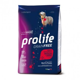 PROLIFE CANE ADULT MEDIUM LARGE SENSITIVE GRAIN FREE MANZO E PATATE DA 10 KG