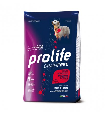 PROLIFE CANE ADULT MEDIUM LARGE SENSITIVE GRAIN FREE MANZO E PATATE DA 2,5 KG