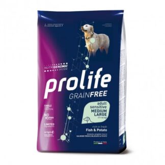 PROLIFE CANE ADULT MEDIUM LARGE SENSITIVE GRAIN FREE PESCE E PATATE DA 10 KG