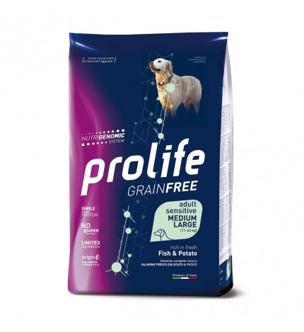 PROLIFE CANE ADULT MEDIUM LARGE SENSITIVE GRAIN FREE PESCE E PATATE DA 10 KG