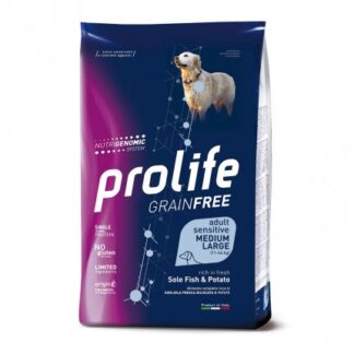 PROLIFE CANE ADULT MEDIUM LARGE SENSITIVE GRAIN FREE SOGLIOLA PESCE E PATATE DA 2,5 KG