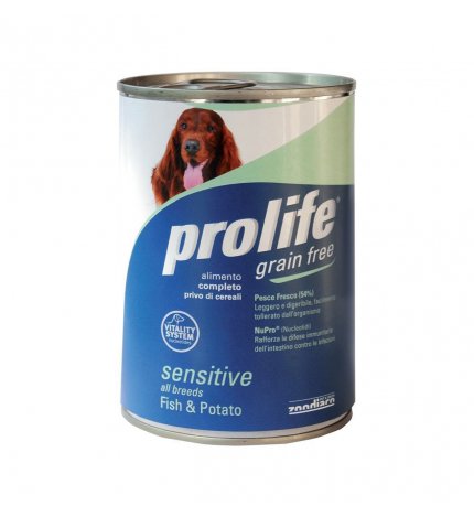 Prolife cane all breeds grain free pesce e patate da 400 gr in lattina