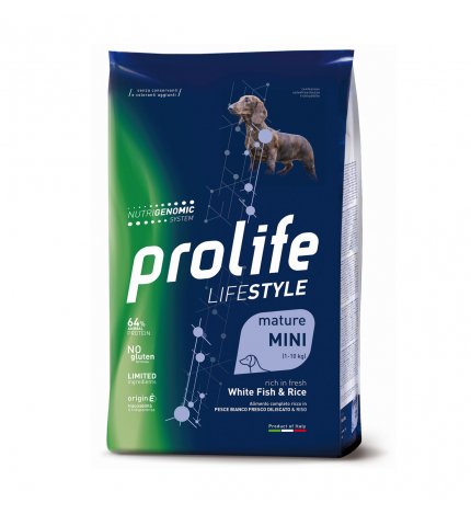 PROLIFE CANE MATURE MINI LIFESTYLE GRAIN FREE PESCE BIANCO E RISO DA 2 KG