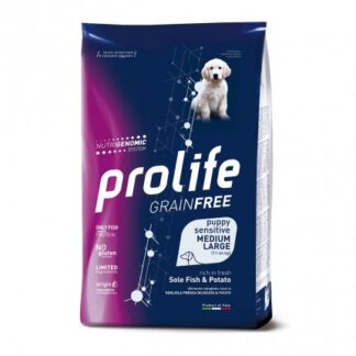 PROLIFE CANE PUPPY MEDIUM LARGE SENSITIVE GRAIN FREE SOGLIOLA PESCE E PATATE DA 2,5 KG