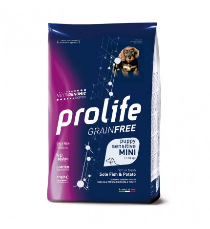 PROLIFE CANE PUPPY MINI SENSITIVE GRAIN FREE SOGLIOLA PESCE E PATATE DA 2 KG