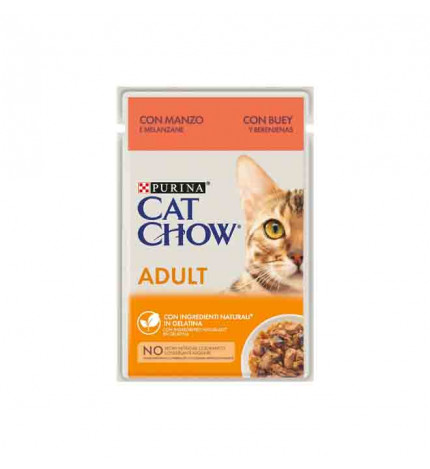 Purina chow cat gatto adult 1 + al manzo in gelatina con melanzane da 85 gr in busta