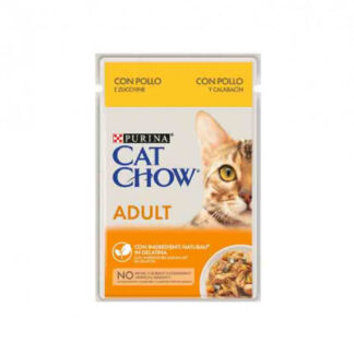 Purina chow cat gatto adult 1 + al pollo in gelatina con zucchine da 85 gr in busta