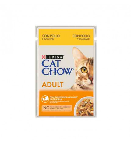 Purina chow cat gatto adult 1 + al pollo in gelatina con zucchine da 85 gr in busta