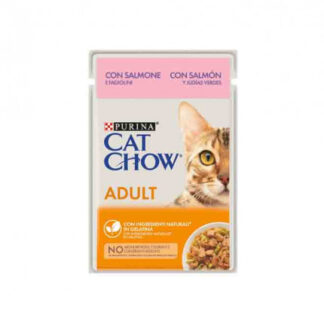 Purina chow cat gatto adult 1 + al salmone in gelatina con fagiolini da 85 gr in busta