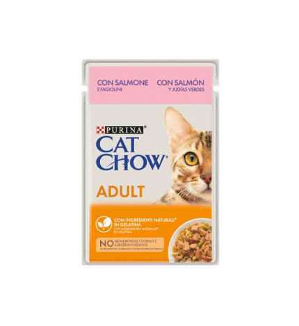 Purina chow cat gatto adult 1 + al salmone in gelatina con fagiolini da 85 gr in busta
