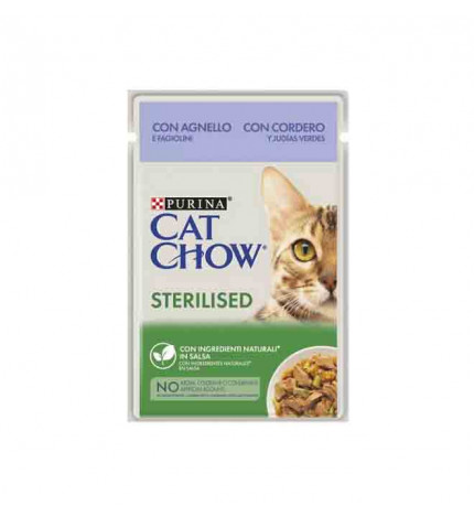 Purina chow cat gatto sterilizzato all' agnello e fagiolini da 85 gr in busta