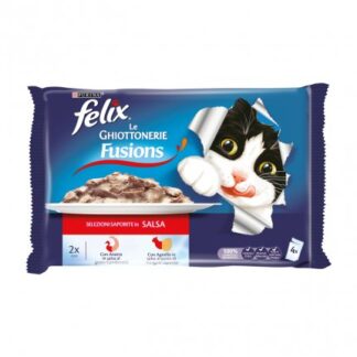 Purina felix agail gatto le ghiottonerie fusion con anatra e agnello in salsa 4 buste da 100 gr