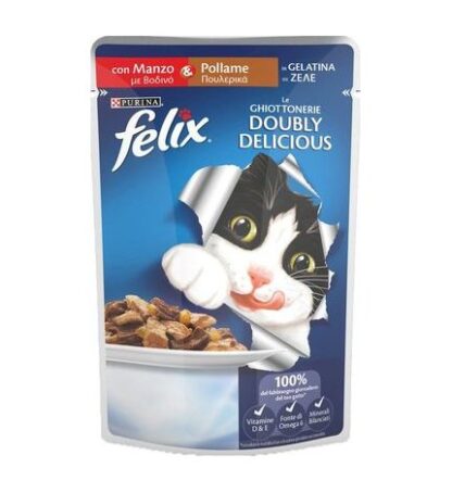 PURINA FELIX GATTO DOUBLY DELICIOUS AL MANZO E POLLAME DA 100 GR