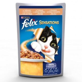 PURINA FELIX SENSATIONS GATTO AL SALMONE E GAMBERETTI IN GELATINA DA 100 GR IN BUSTA