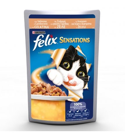 PURINA FELIX SENSATIONS GATTO AL SALMONE E GAMBERETTI IN GELATINA DA 100 GR IN BUSTA