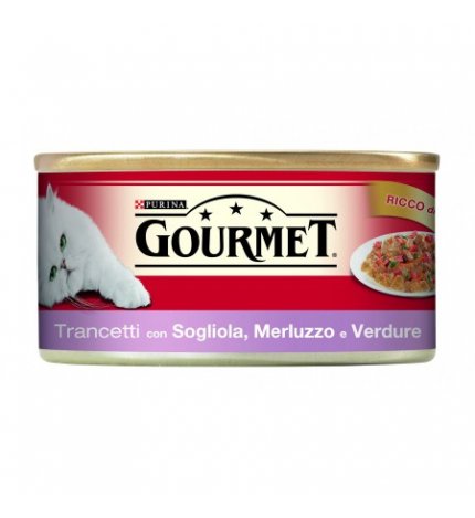 PURINA GOURMET GATTO AL MERLUZZO SOGLIOLA E VERDURE DA 195 GR IN LATTINA