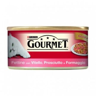PURINA GOURMET GATTO AL VITELLO FORMAGGI E PROSCIUTTO DA 195 GR IN LATTINA