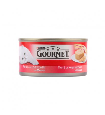 PURINA GOURMET GATTO PATE' CON PEZZETTI DI MANZO DA 195 GR IN LATTINA