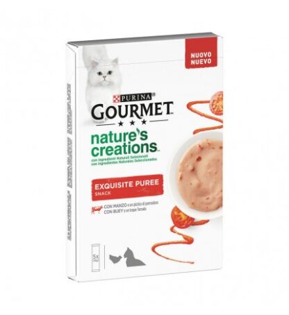 PURINA GOURMET NATURE'S CREATIONS GATTO EXQUISITE PUREE SNACK CON MANZO E POMODORO 5 SNACK DA 10 GR