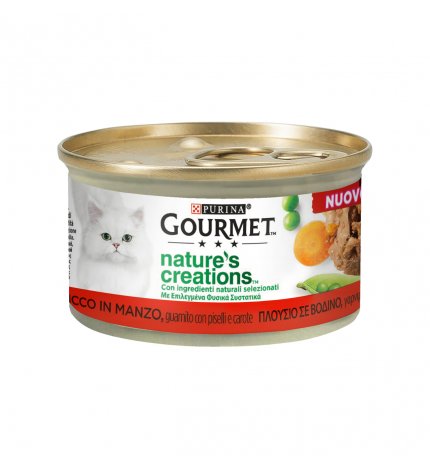 PURINA GOURMET NATURE'S CREATIONS GATTO MANZO CON PISELLI E CAROTE DA 85 GR IN LATTINA