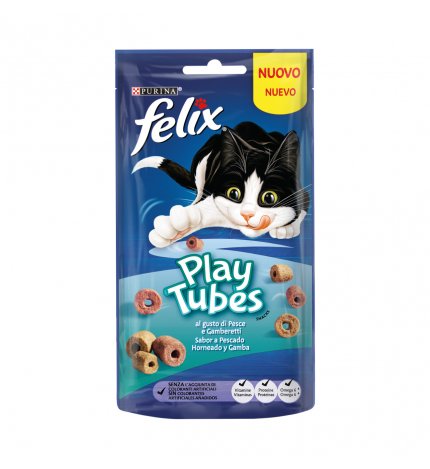 PURINA SNACK GATTO FELIX PLAY TUBES AL GUSTO DI PESCE E GAMBERETTI DA 50 GR