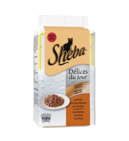 Sheba gatto selezione delicata pollo carni bianche tacchino - 2 buste omaggio 6 buste da 50 gr