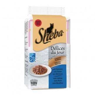 Sheba gatto selezione delices salmone tonno merluzzo - 2 buste omaggio 6 buste da 50 gr