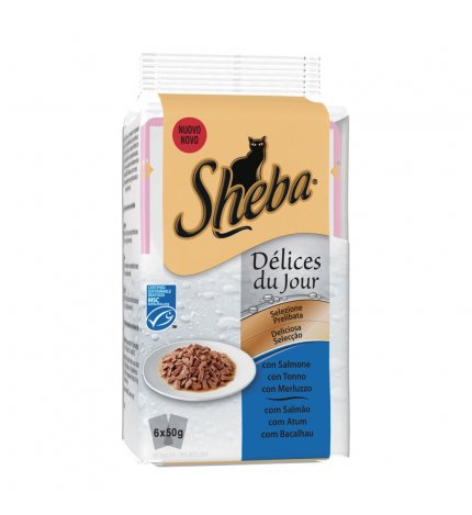 Sheba gatto selezione delices salmone tonno merluzzo - 2 buste omaggio 6 buste da 50 gr