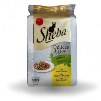Sheba gatto selezione deliziosa pollo tacchino carni bianche - 2 buste omaggio 6 buste da 50 gr
