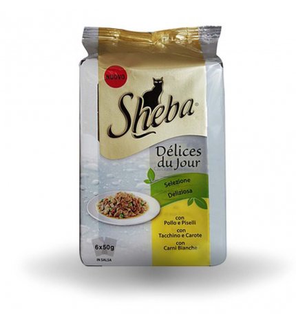 Sheba gatto selezione deliziosa pollo tacchino carni bianche - 2 buste omaggio 6 buste da 50 gr