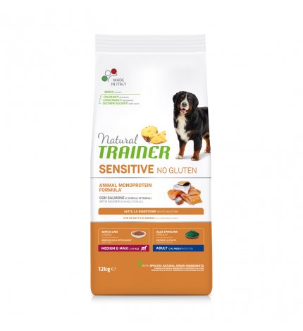 TRAINER CANE ADULT MEDIUM MAXI SENSITIVE AL SALMONE NO GLUTEN DA 12 KG