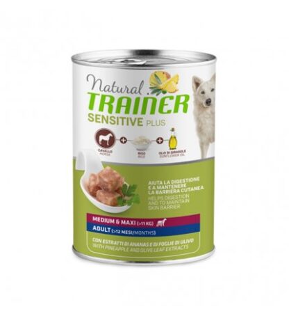 TRAINER CANE ADULT MEDIUM MAXI SENSITIVE PLUS AL CAVALLO E RISO DA 400 GR IN LATTINA