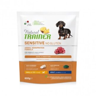 TRAINER CANE ADULT SMALL & TOY SENSITIVE NO GLUTEN CON AGNELLO E CEREALI INTEGRALI DA 800 GR