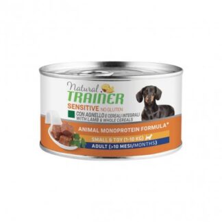 TRAINER CANE ADULT SMALL & TOY SENSITIVE PLUS ALL'AGNELLO E CEREALI INTEGRALI NO GLUTEN DA 150 GR IN LATTINA