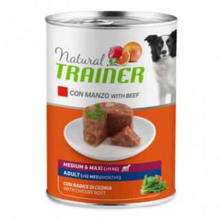 Trainer cane natural adult medium maxi manzo da 400 gr in lattina