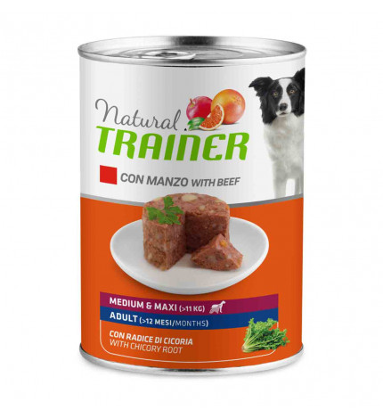 Trainer cane natural adult medium maxi manzo da 400 gr in lattina