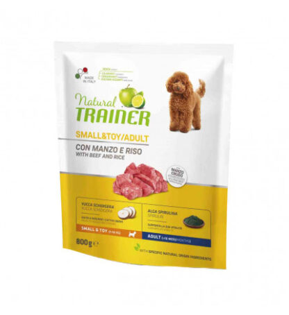 Trainer cane natural adult small & toy no gluten con manzo e riso da 800 gr