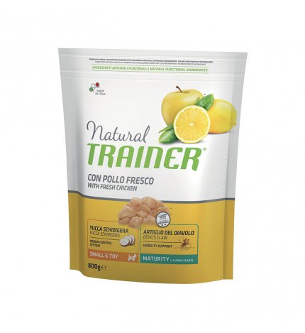 TRAINER CANE NATURAL ADULT SMALL & TOY NO GLUTEN CON POLLO FRESCO E RISO DA 800 GR