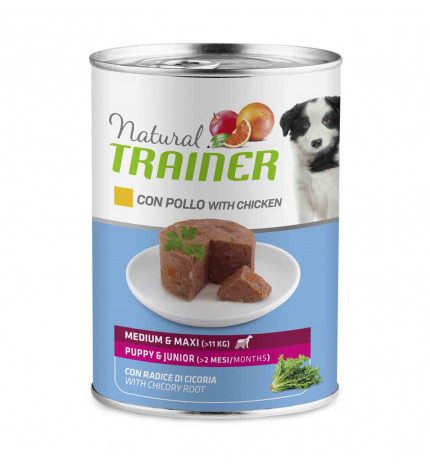 Trainer cane natural puppy & junior medium maxi pollo da 400 gr in lattina