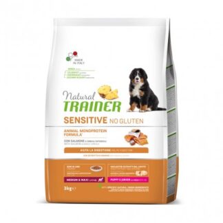 TRAINER CANE PUPPY & JUNIOR MEDIUM & MAXI SENSITIVE AL SALMONE NO GLUTEN DA 3 KG