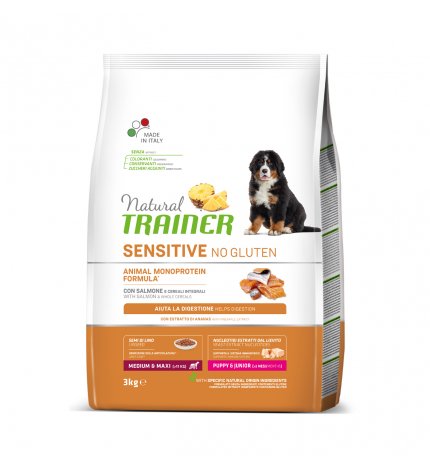 TRAINER CANE PUPPY & JUNIOR MEDIUM & MAXI SENSITIVE AL SALMONE NO GLUTEN DA 3 KG