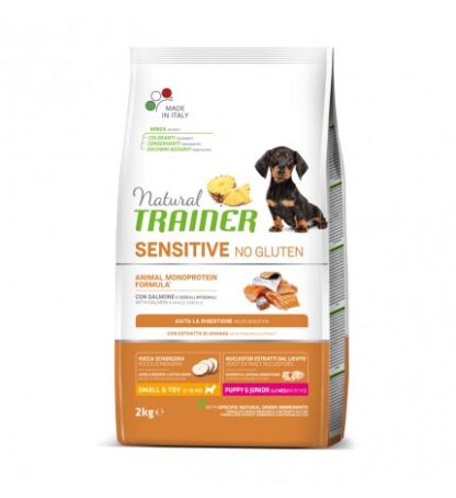 TRAINER CANE PUPPY & JUNIOR SMALL & TOY SENSITIVE NO GLUTEN AL SALMONE DA 2 KG