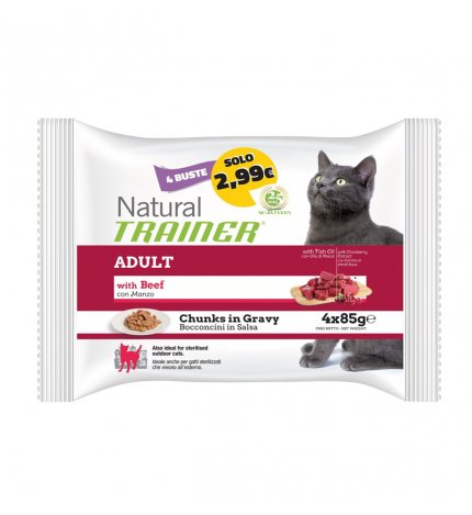 TRAINER GATTO NATURAL ADULT CON MANZO BOCCONCINI IN SALSA 4 BUSTE DA 85 GR