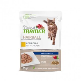 TRAINER GATTO NATURAL ADULT HAIRBALL CON POLLO BOCCONCINI IN SALSA DA 85 GR IN BUSTA