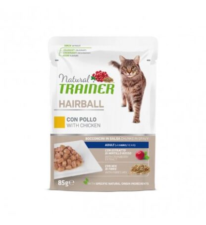 TRAINER GATTO NATURAL ADULT HAIRBALL CON POLLO BOCCONCINI IN SALSA DA 85 GR IN BUSTA