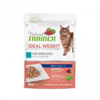 TRAINER GATTO NATURAL ADULT IDEAL WEIGHT CON MERLUZZO BOCCONCINI IN SALSA DA 85 GR IN BUSTA