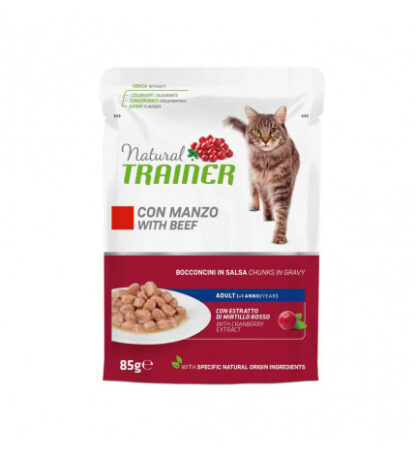 Trainer gatto natural adult manzo bocconcini in salsa da 85 gr in busta
