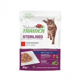TRAINER GATTO NATURAL ADULT STERILIZZATO CON MANZO BOCCONCINI IN SALSA DA 85 GR IN BUSTA