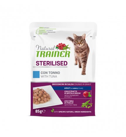 TRAINER GATTO NATURAL ADULT STERILIZZATO CON TONNO BOCCONCINI IN SALSA DA 85 GR IN BUSTA