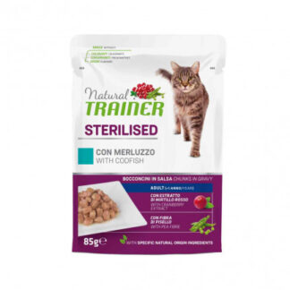Trainer gatto natural adult sterilizzato merluzzo bocconcini in salsa da 85 gr in busta